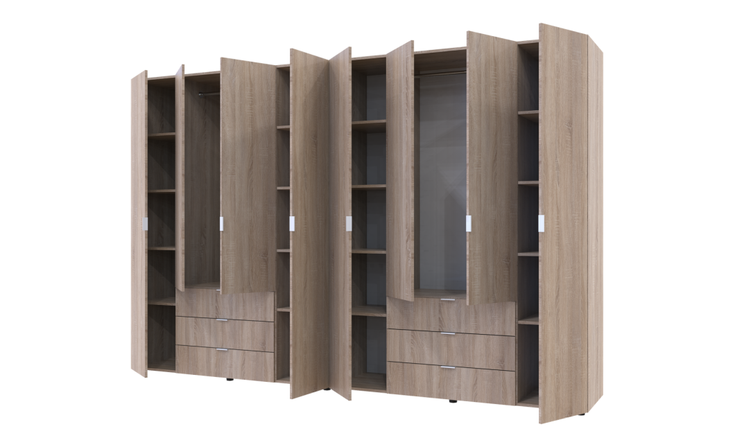 Kleiderschrank Doros Gelar Set mit Drehtüren Sonoma Eiche 4+4 Türen 310x49,5x203,4 (42002129)