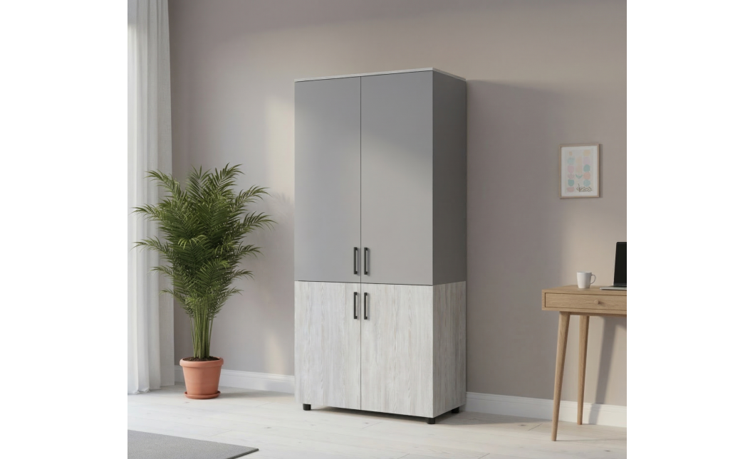 Kleiderschrank Doros Thorn Natti Kiefer/Grau 2 Türen Kleiderstange 90x51,6x200 (44900463)