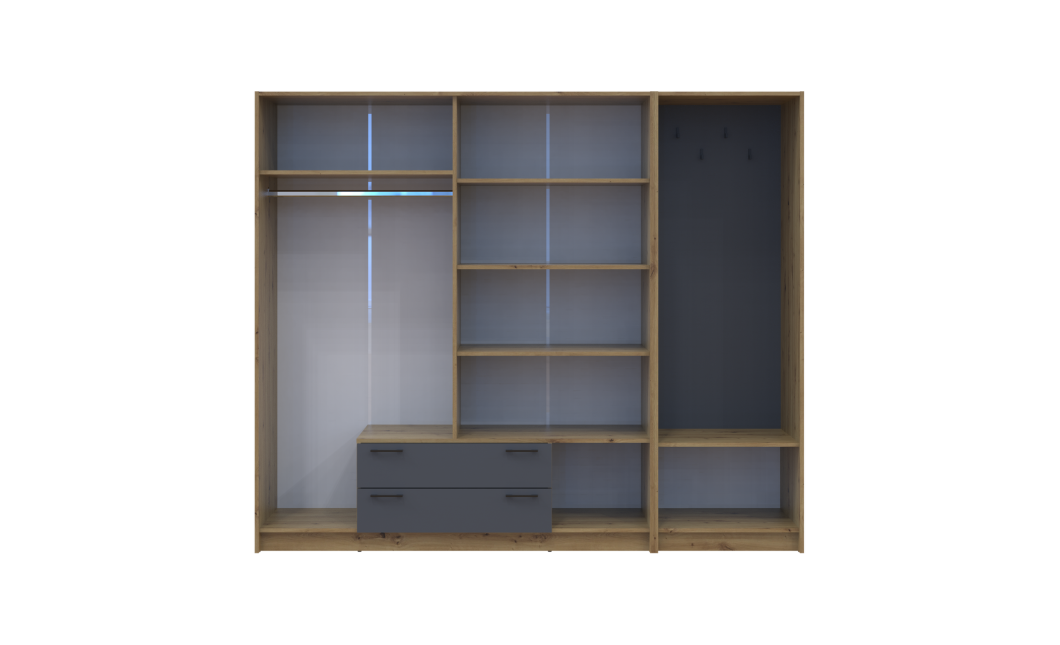 Drehtürenschrank Doros Rondi mit Kleiderstange und Spiegel Artisan Eiche/Graphitgrau 4 Türen 220x52x195 (42005295)