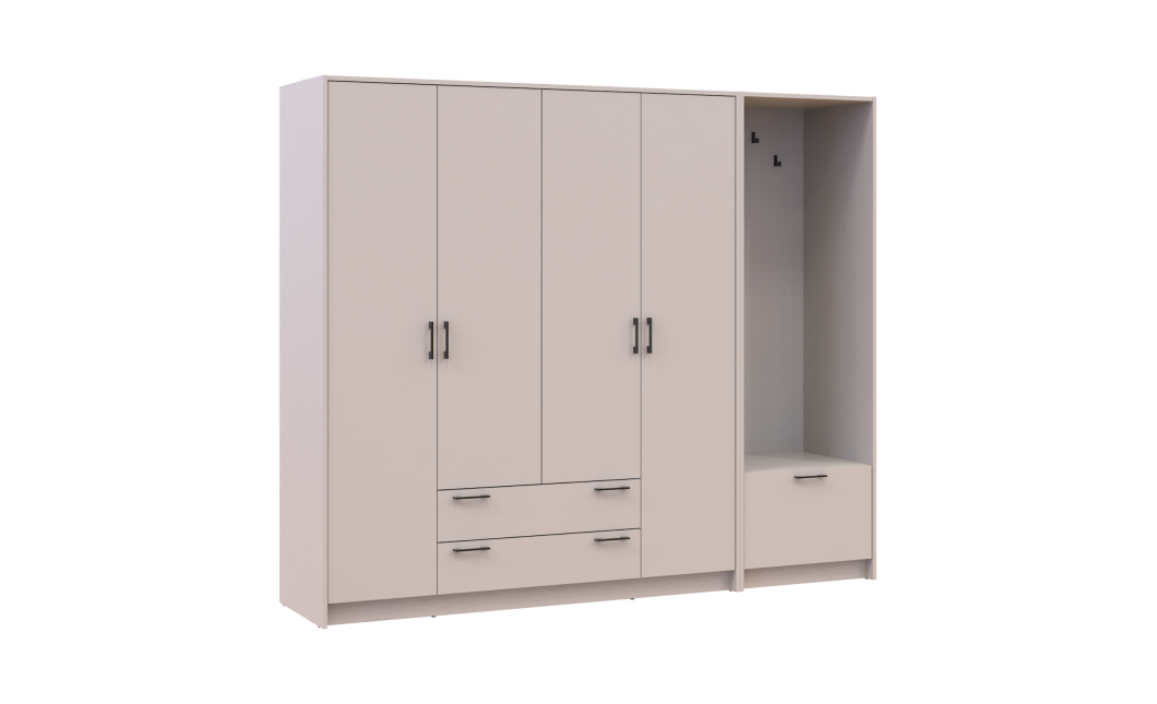 Drehtürenschrank Doros Rondi mit Kleiderstange Kaschmir 4 Türen 220x52x195 (42005393)