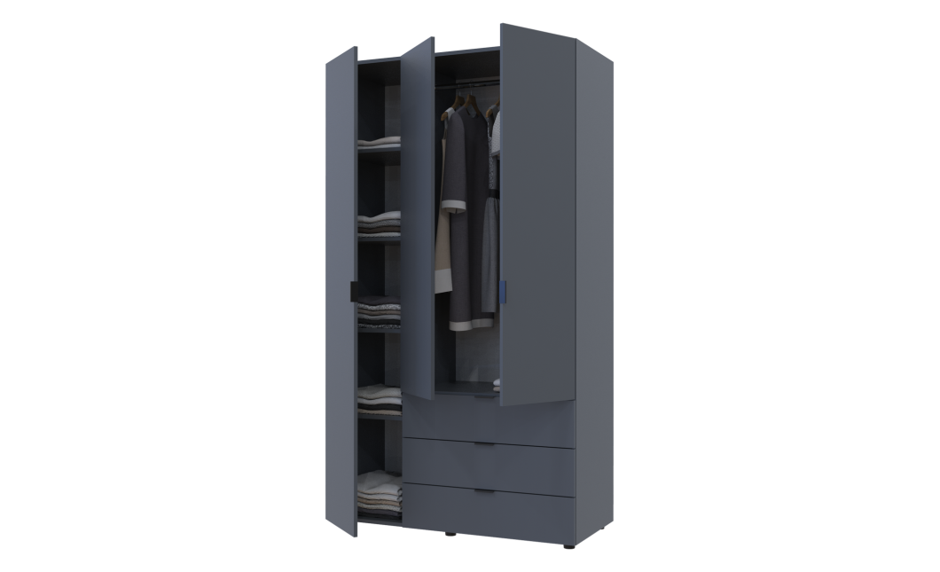 Kleiderschrank Doros Gelar mit Drehtüren Graphitgrau 3 Türen 116,2x49,5x203,4 (80737074)