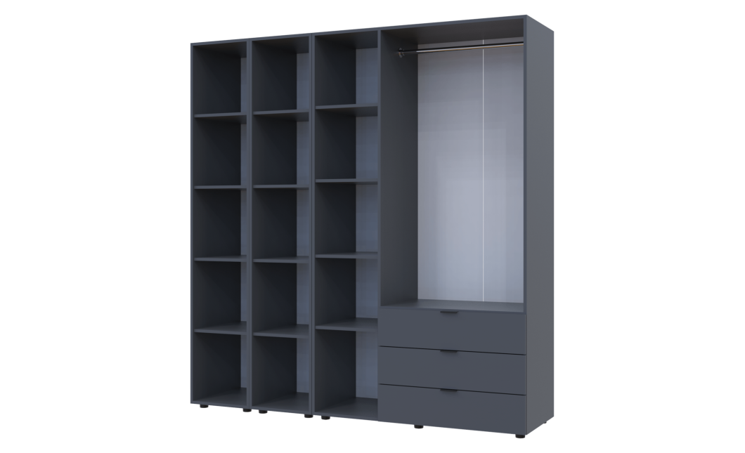 Kleiderschrank Doros Gelar Graphitgrau 3 Türen mit 2 offenen Regalböden 192,6x49,5x203,4 (42005060)