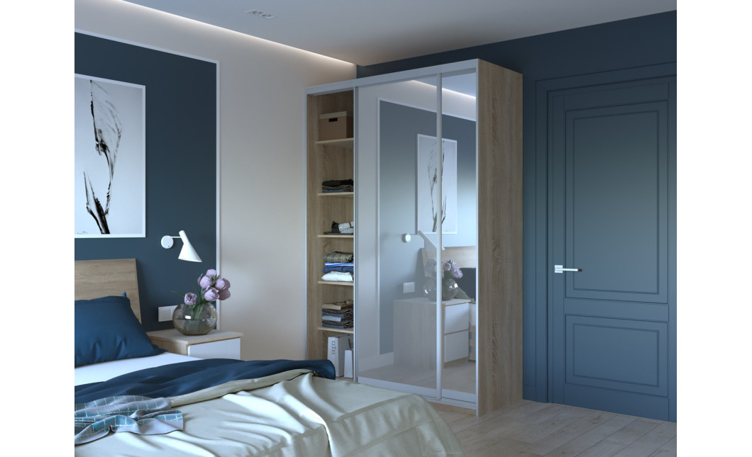 Kleiderschrank Doros City Light Schiebetüren Sonoma Eiche mit Spiegel 150x45x225 (42002038)