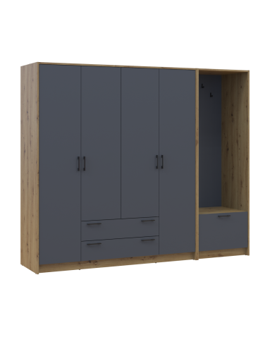Drehtürenschrank Doros Rondi mit Kleiderstange Artisan Eiche/Graphitgrau 4 Türen 220x52x195 (42005293)