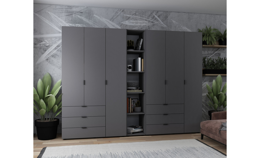 Kleiderschrank Doros Gelar Graphitgrau 3+3 Türen mit offenem Regal 270,6x49,5x203,4 (42005061)