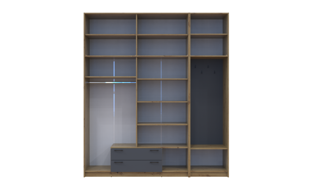 Drehtürenschrank Doros Rondi mit Kleiderstange und hohem Oberschrank Artisan Eiche/Graphitgrau 4 Türen 220x52x260 (42005301)