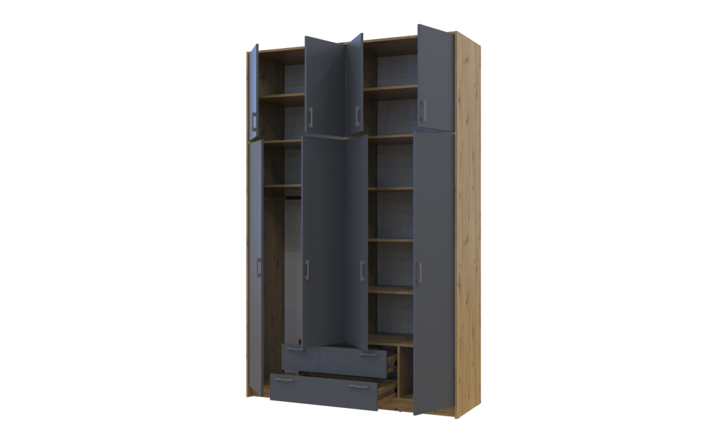 Kleiderschrank Doros Rondi mit Drehtüren mit Oberschrank Artisan Eiche / Graphitgrau 4 Türen 160x52x260 (42005188)