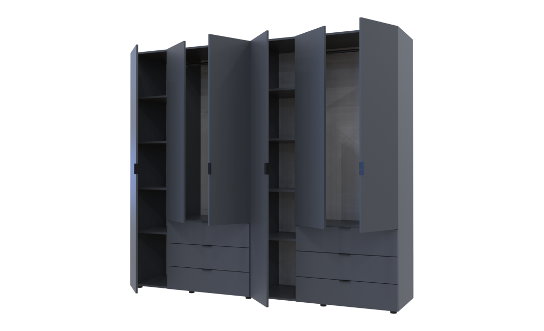 Kleiderschrank Doros Gelar Set mit Drehtüren Graphitgrau 3+3 Türen 232,4x49,5x203,4 (42002126)