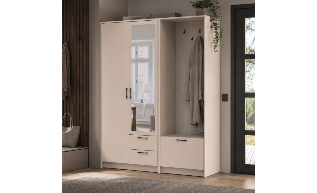 Drehtürenschrank Doros Rondi mit Kleiderstange und Spiegel Kaschmir 2 Türen 142x52x195 (42005400)