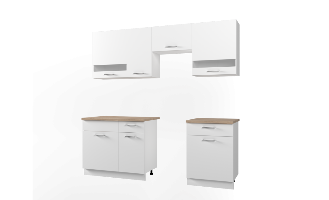 Leia Küche Doros Weiß Sonoma Eiche Glaseinsatz 220x60x250 (80359337)
