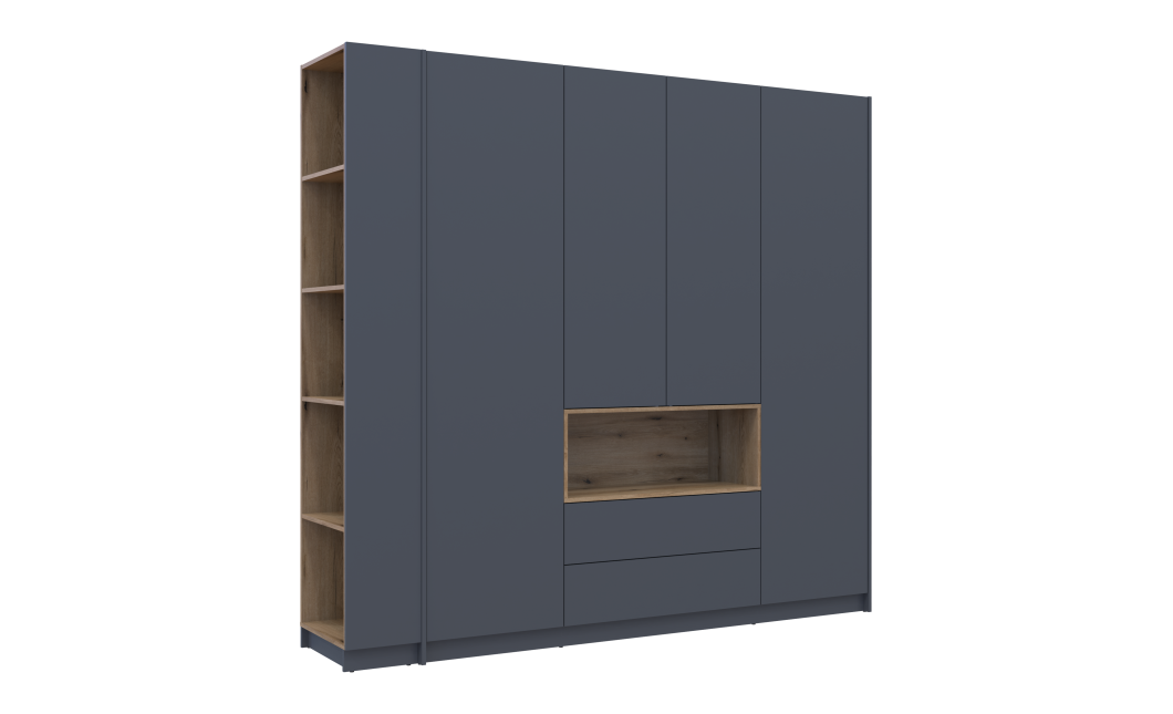 Kleiderschrank Doros Dale mit Drehtüren Anthrazit/Ewok Eiche 4 Türen 234x52x220 (42005339)