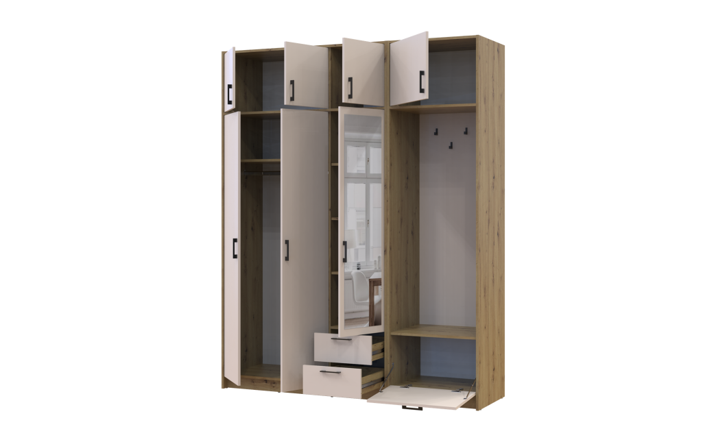 Kleiderschrank Doros Rondi mit Kleiderstange, Spiegel und Oberschrank Artisan Eiche/Kaschmir 3 Türen 181x52x236 (42005286)