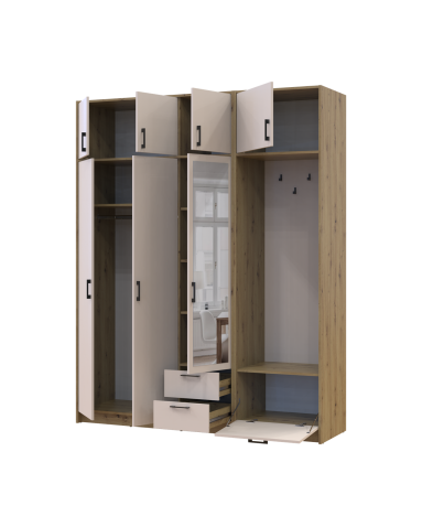 Kleiderschrank Doros Rondi mit Kleiderstange, Spiegel und Oberschrank Artisan Eiche/Kaschmir 3 Türen 181x52x236 (42005286)