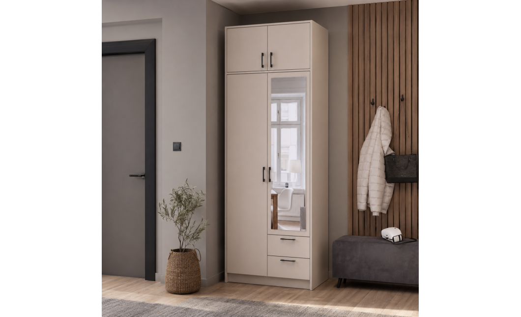 Kleiderschrank Doros Rondi mit Drehtüren mit Oberschrank und Spiegel Kaschmir 2 Türen 82x52x236 (80738470)