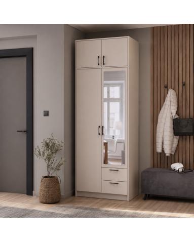 Kleiderschrank Doros Rondi mit Drehtüren mit Oberschrank und Spiegel Kaschmir 2 Türen 82x52x236 (80738470)