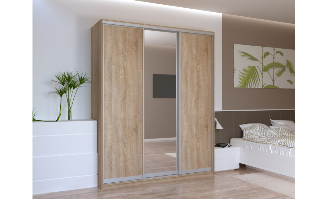 Kleiderschrank Doros City Light Schiebetüren Sonoma Eiche mit Spiegel 180x60x225 (41070010)