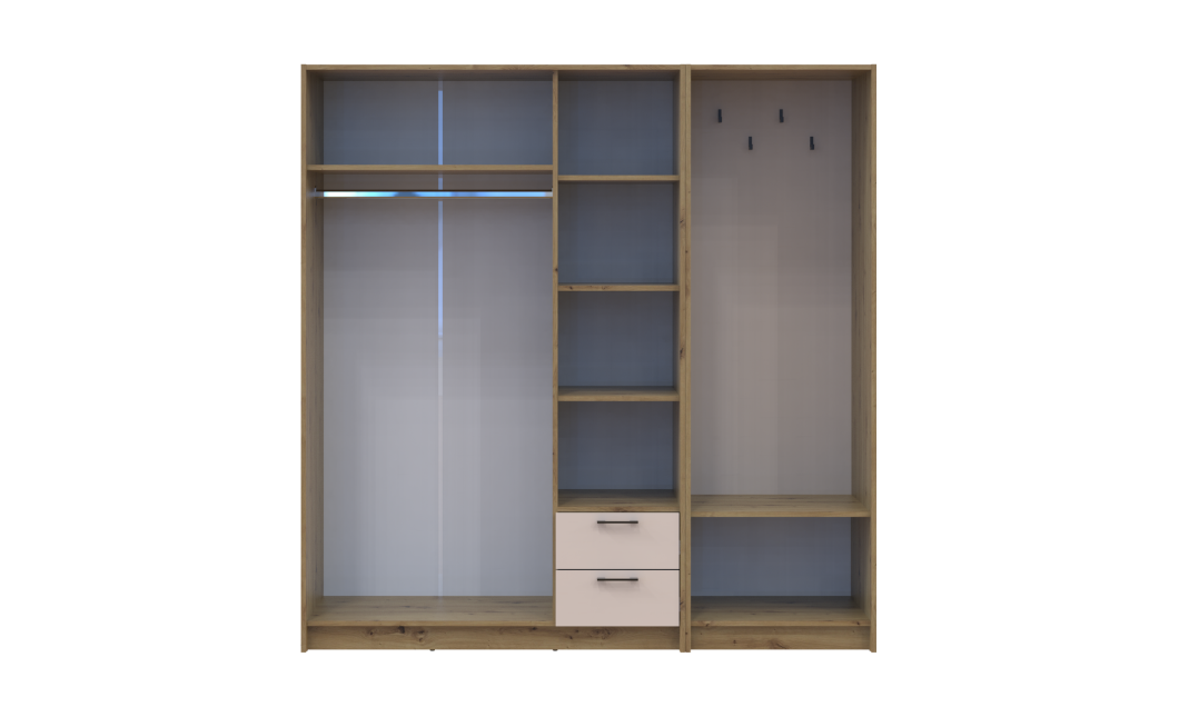 Kleiderschrank Doros Rondi mit Kleiderstange Artisan Eiche/Kaschmir 3 Türen 181x52x195 (42005280)