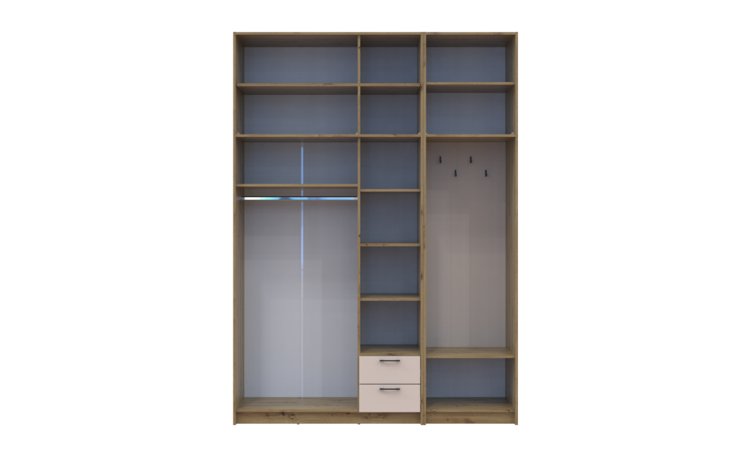 Kleiderschrank Doros Rondi mit Kleiderstange und hohem Oberschrank Artisan Eiche/Kaschmir 3 Türen 181x52x260 (42005288)