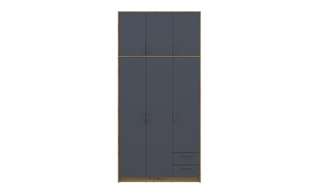 Kleiderschrank Doros Rondi mit Drehtüren mit Oberschrank Artisan Eiche / Graphitgrau 3 Türen 121x52x260 (42005187)
