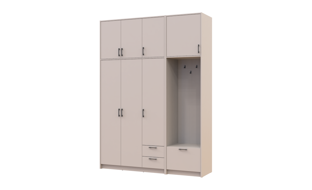 Kleiderschrank Doros Rondi mit Kleiderstange und hohem Oberschrank Kaschmir 3 Türen 181x52x260 (42005398)
