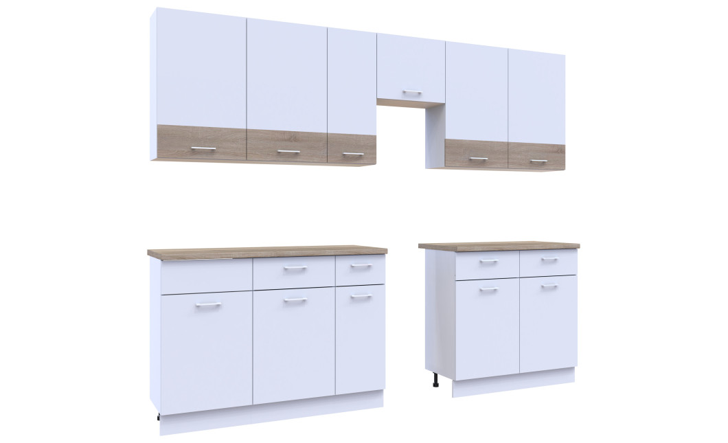 Küche Doros Leia 340x60x250 Weiß / Sonoma Eiche (81000007)