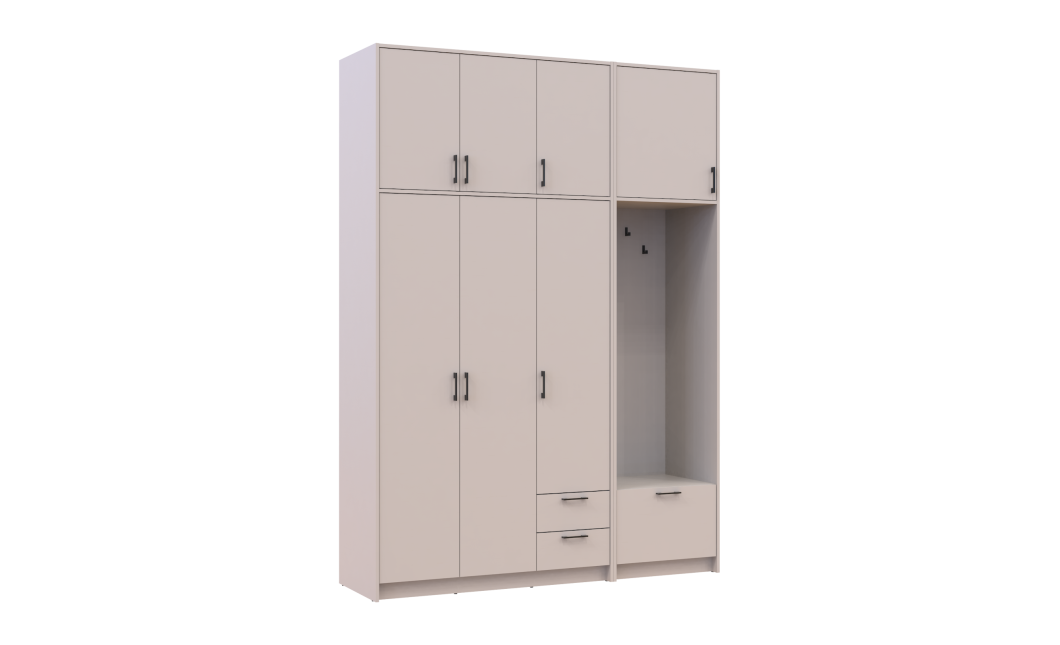 Kleiderschrank Doros Rondi mit Kleiderstange und hohem Oberschrank Kaschmir 3 Türen 181x52x260 (42005398)