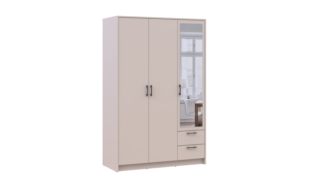 Kleiderschrank Doros Rondi mit Drehtüren mit Spiegel Kaschmir 3 Türen 121x52x195 (80738473)