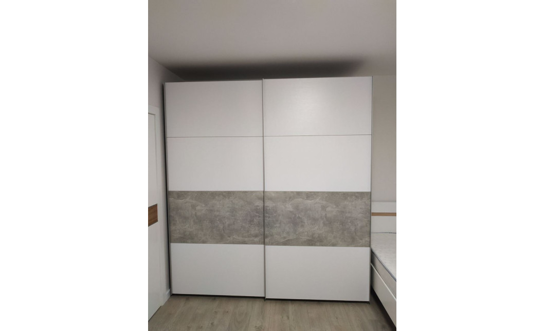 Kleiderschrank Doros G-Caiser Schiebetüren Weiß mit Betonoptik 2 Türen 220x60x240 (42003004)