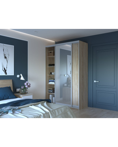 Kleiderschrank Doros City Light Schiebetüren Sonoma Eiche mit Spiegel 150x60x225 (42002039)
