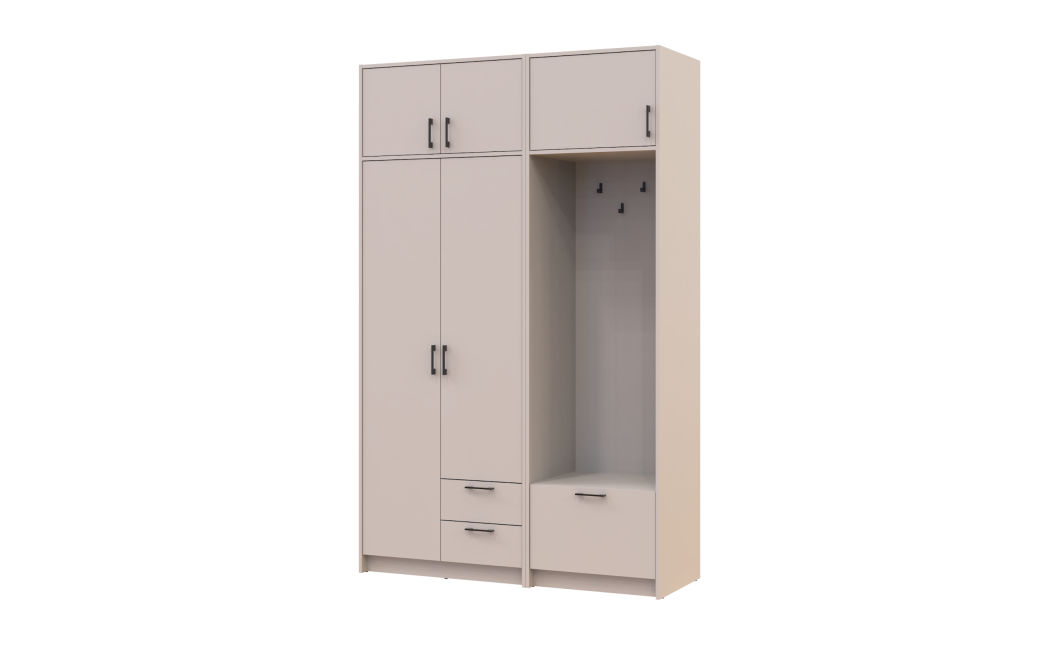 Drehtürenschrank Doros Rondi mit Kleiderstange und Oberschrank Kaschmir 2 Türen 142x52x236 (42005394)