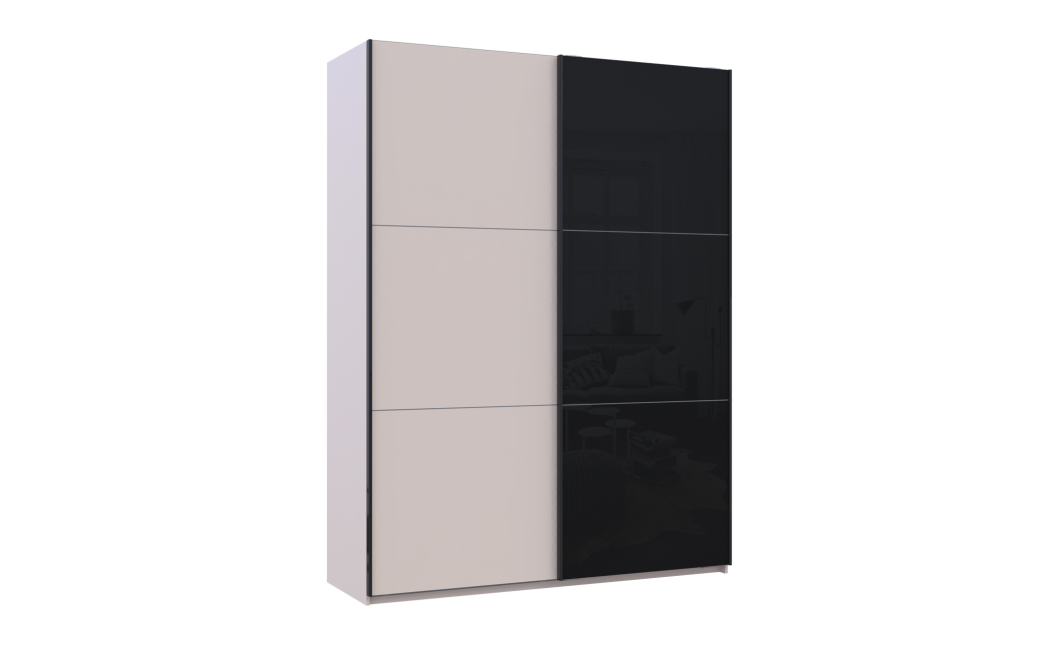 Kleiderschrank Doros G-Caiser Schiebetüren Kaschmir/Schwarz Glas 2 Türen 180x60x240 (42005323)