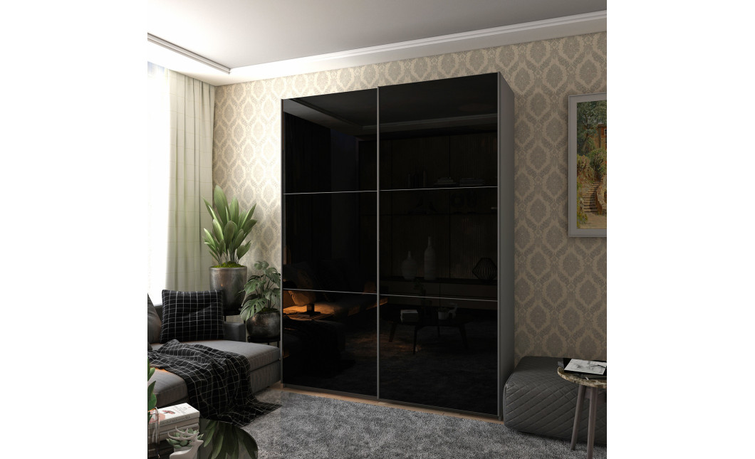 Kleiderschrank Doros G-Caiser Schiebetüren Graphitgrau mit Glas 180x60x240 (42005016)