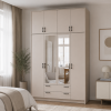 Kleiderschrank Doros Rondi mit Drehtüren mit Oberschrank und Spiegel Kaschmir 4 Türen 160x52x260 (80738489)