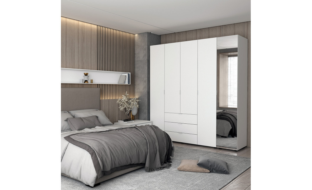 Kleiderschrank Doros Gelar Weiß 4 Türen mit Spiegel 194x49,5x203,4 (42002160)