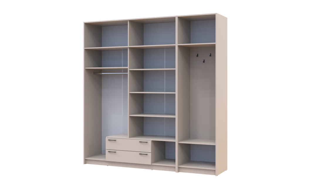 Kleiderschrank Doros Rondi mit Kleiderstange, Spiegel und Oberschrank Kaschmir 4 Türen 220x52x236 (42005405)