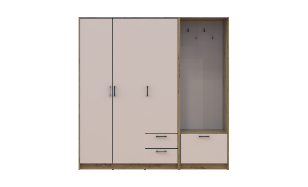 Kleiderschrank Doros Rondi mit Kleiderstange Artisan Eiche/Kaschmir 3 Türen 181x52x195 (42005280)