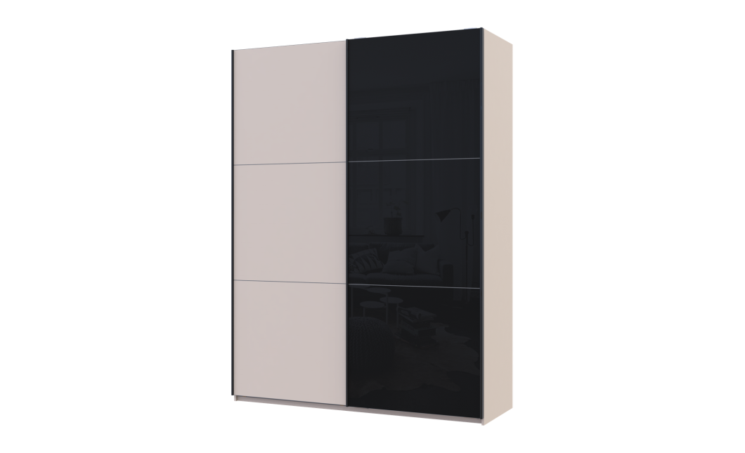 Kleiderschrank Doros G-Caiser Schiebetüren Kaschmir/Schwarz Glas 2 Türen 180x60x240 (42005323)