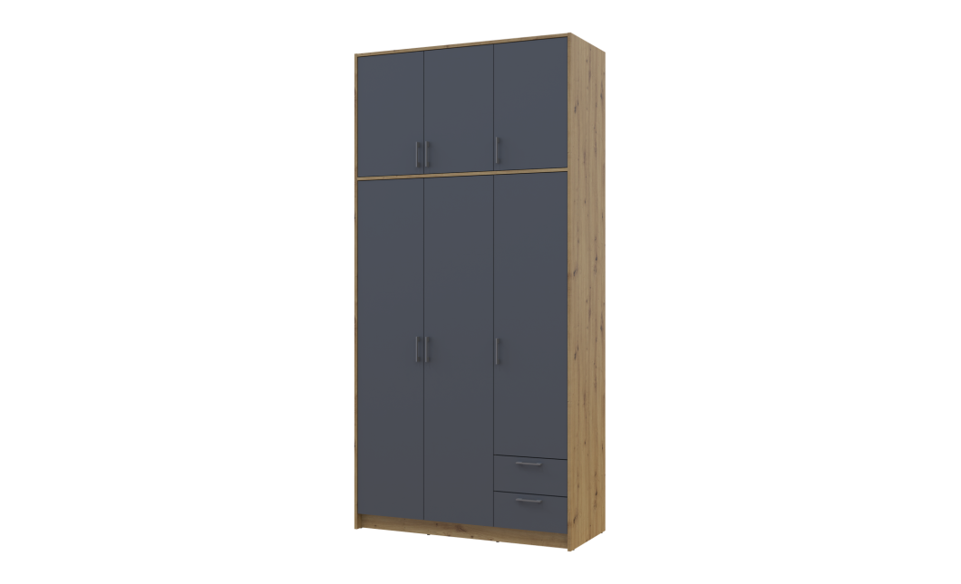 Kleiderschrank Doros Rondi mit Drehtüren mit Oberschrank Artisan Eiche / Graphitgrau 3 Türen 121x52x260 (42005187)
