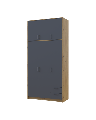 Kleiderschrank Doros Rondi mit Drehtüren mit Oberschrank Artisan Eiche / Graphitgrau 3 Türen 121x52x260 (42005187)