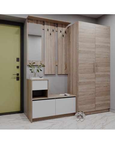 Flurmöbel Set Bela + Kleiderschrank Promo Sonoma Eiche/Weiß 190x48x204 (42005327)