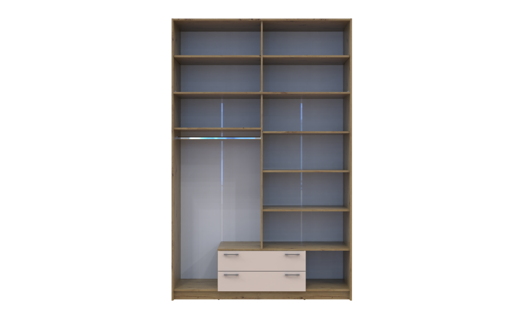 Kleiderschrank Doros Rondi mit Drehtüren mit Oberschrank und Spiegel Artisan Eiche / Kaschmir 4 Türen 160x52x260 (42005197)