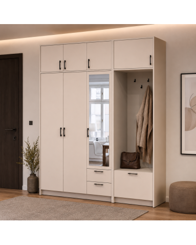 Kleiderschrank Doros Rondi mit Kleiderstange, Spiegel und Oberschrank Kaschmir 3 Türen 181x52x236 (42005404)