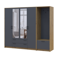 Drehtürenschrank Doros Rondi mit Kleiderstange und Spiegel Artisan Eiche/Graphitgrau 4 Türen 220x52x195 (42005295)