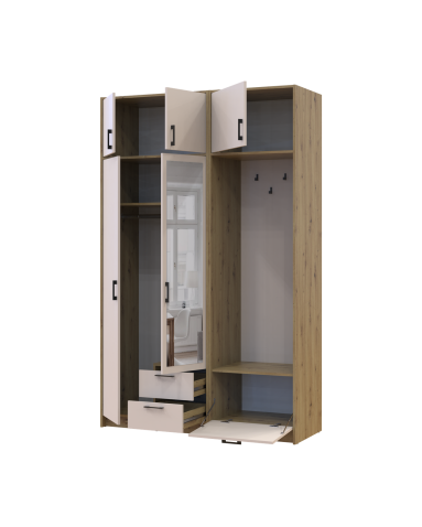 Kleiderschrank Doros Rondi mit Kleiderstange, Spiegel und Oberschrank Artisan Eiche/Kaschmir 2 Türen 142x52x236 (42005274)