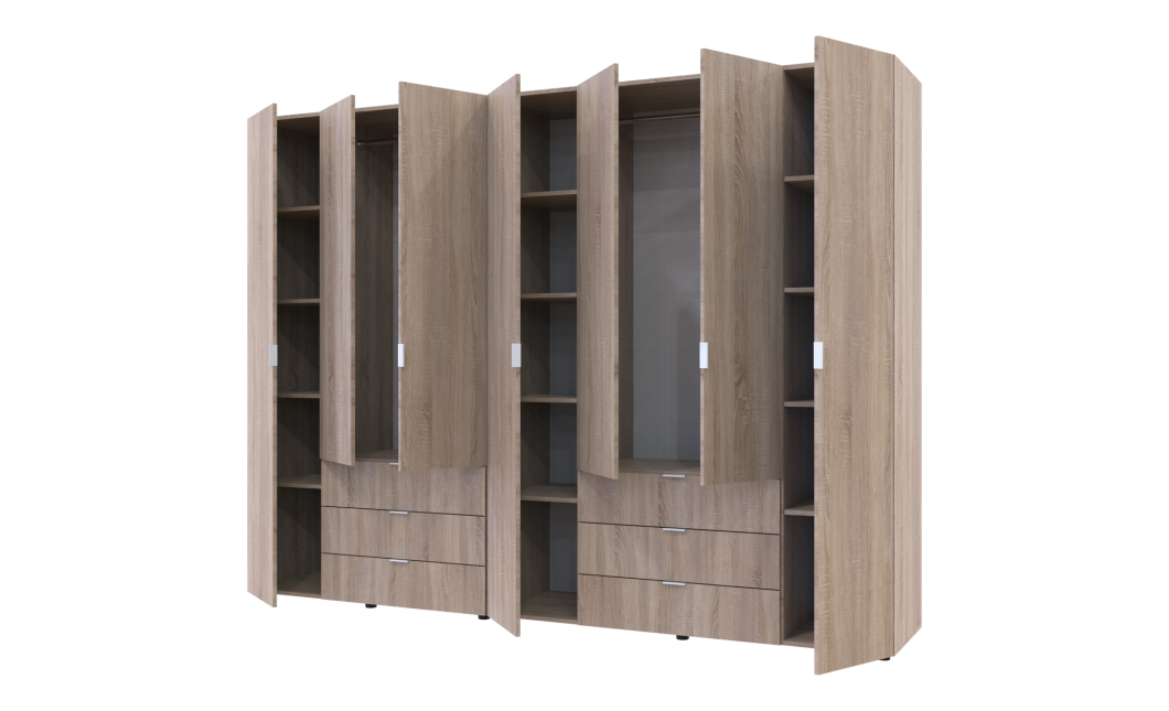 Kleiderschrank Doros Gelar Set mit Drehtüren Sonoma Eiche 3+4 Türen 271,2x49,5x203,4 (42002127)