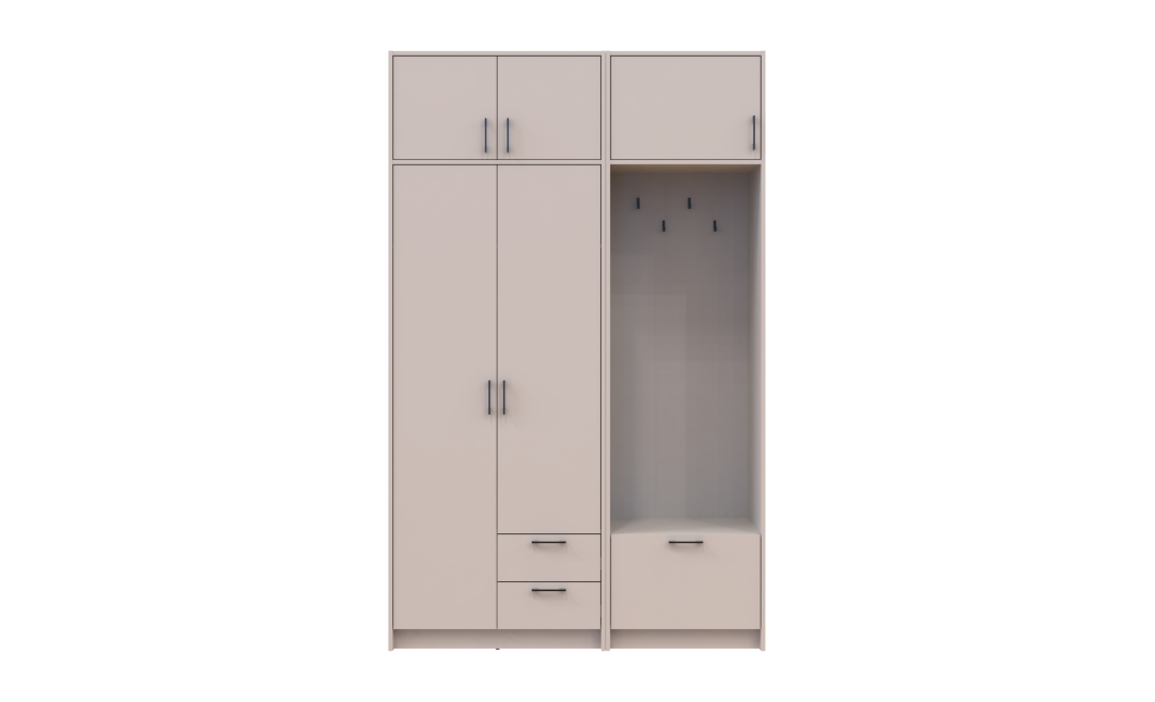 Drehtürenschrank Doros Rondi mit Kleiderstange und Oberschrank Kaschmir 2 Türen 142x52x236 (42005394)