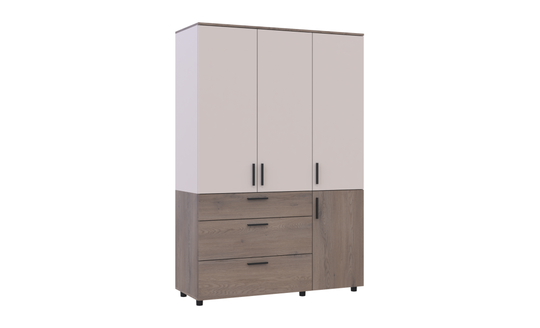 Kleiderschrank Doros Thorn Cremona Cannolo/Kaschmir 3 Türen 3 Schubladen Böden 135x51,6x200 (44900502)