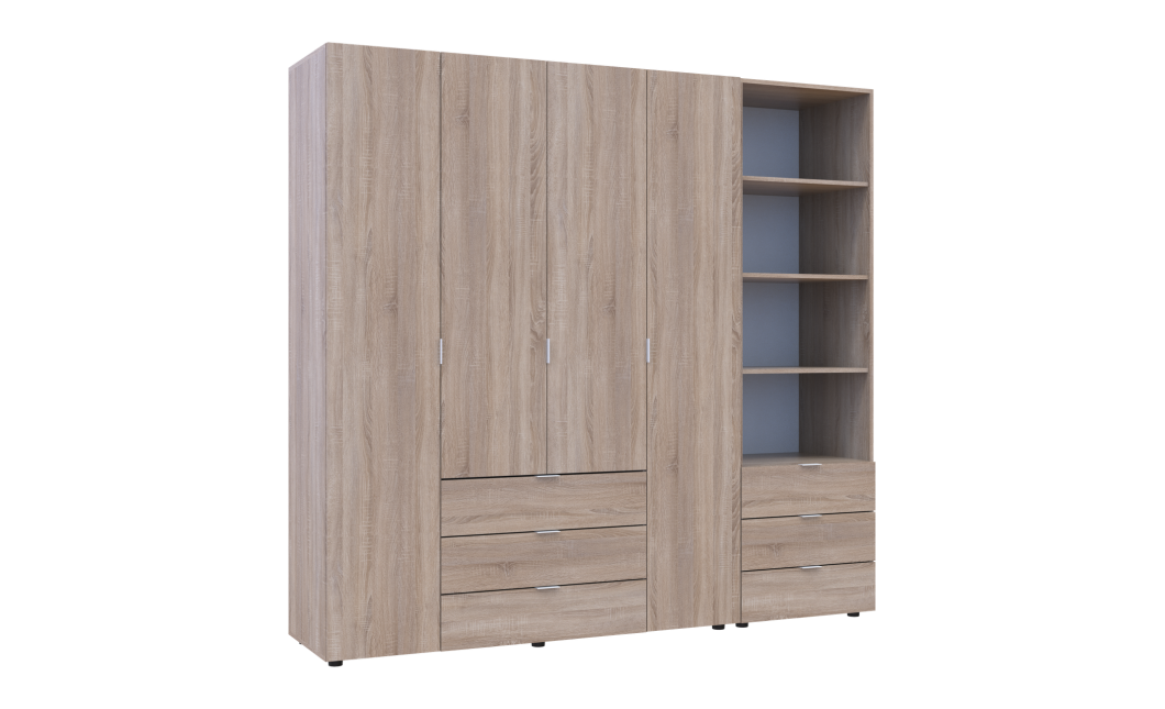 Kleiderschrank Doros Gelar Sonoma Eiche 4 Türen Säulenschrank 215x49,5x203,4 (42005182)