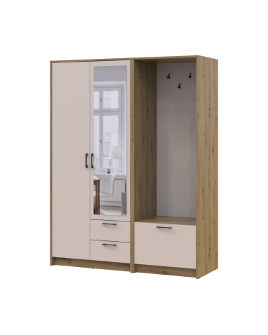 Kleiderschrank Doros Rondi mit Kleiderstange und Spiegel Artisan Eiche/Kaschmir 2 Türen 142x52x195 (42005270)