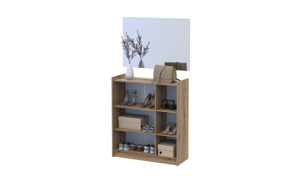 Schuhschrank Doros Kassel mit Spiegel Eiche Evoke 3 Türen 97×40×110 (42005500)